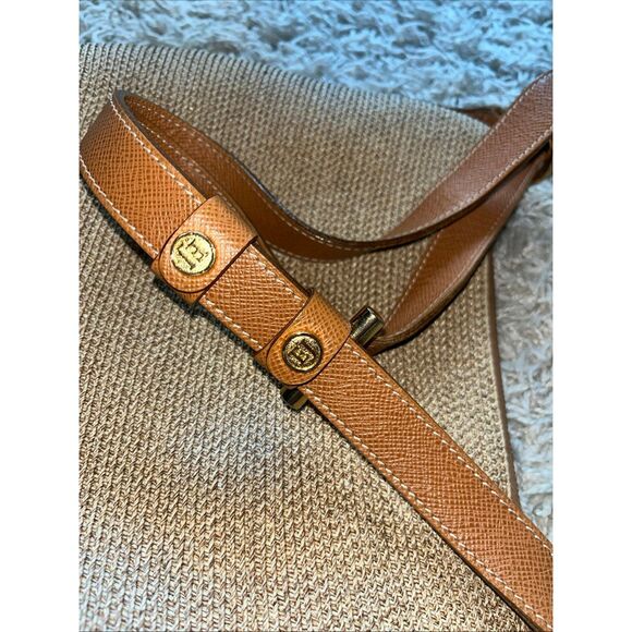 ERIC JAVIT Brown Beige Woven Straw Shoulder Crossbody Bag Leather Strap - Picture 6 of 12